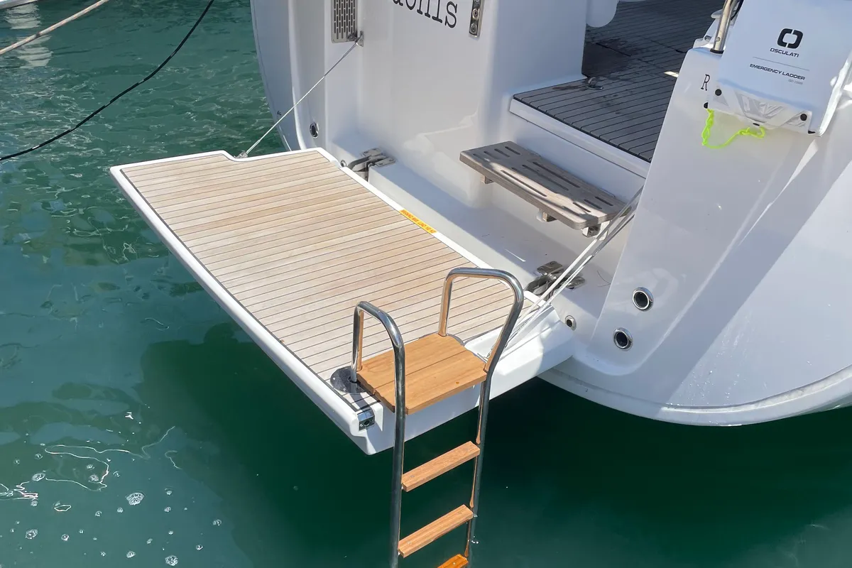 Exterior view of Adonis, a Bavaria Vision 42 sailboat at Preveza, Greece