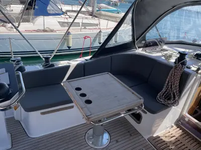 Deck of Adonis, a Bavaria Vision 42 sailboat at Preveza, Greece