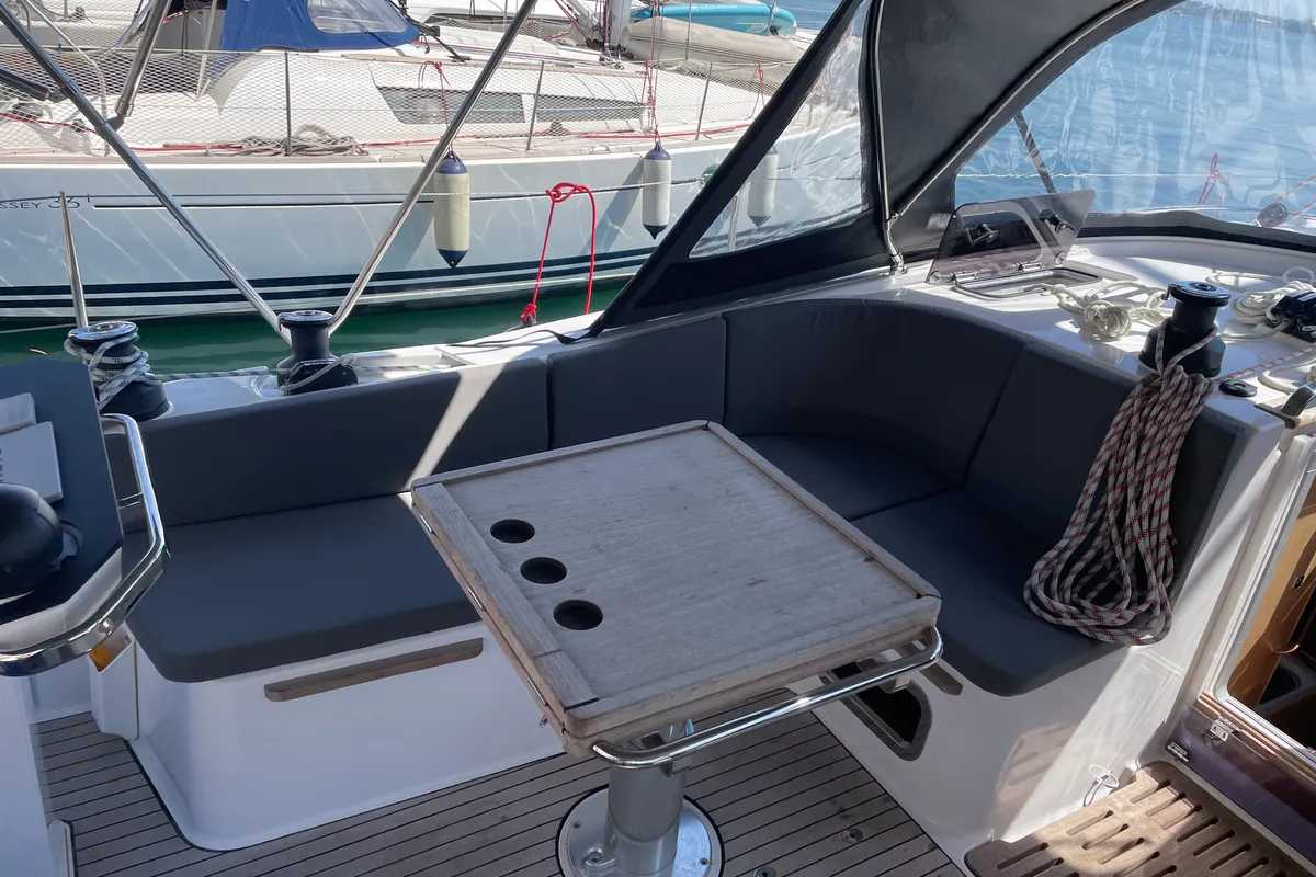 Deck of Adonis, a Bavaria Vision 42 sailboat at Preveza, Greece