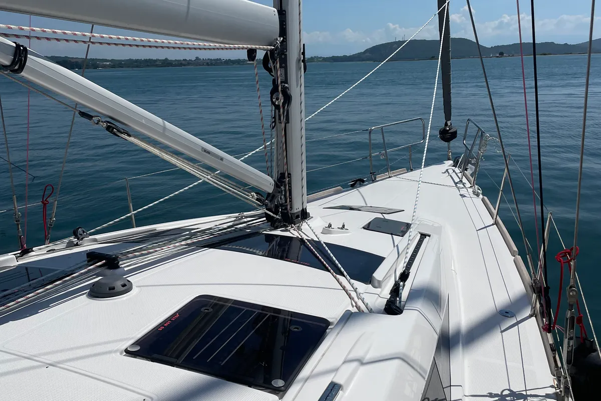 Deck of Adonis, a Bavaria Vision 42 sailboat at Preveza, Greece