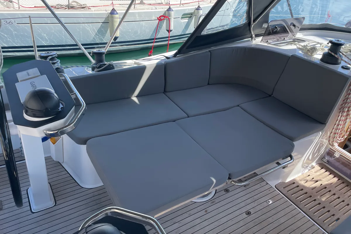 Deck of Adonis, a Bavaria Vision 42 sailboat at Preveza, Greece