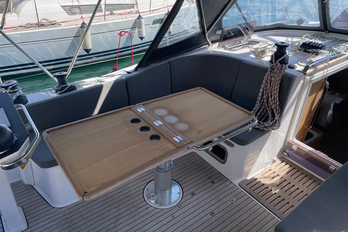 Deck of Adonis, a Bavaria Vision 42 sailboat at Preveza, Greece