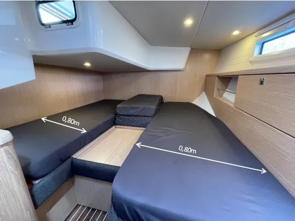 Cabin on Adonis, a Bavaria Vision 42 sailboat at Preveza, Greece