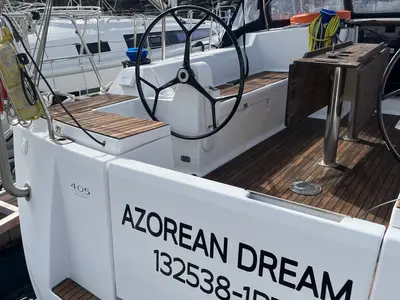 Cockpit of Azorean Dream, a Dufour 405 Grand Large sailboat at São Pedro, Portugal