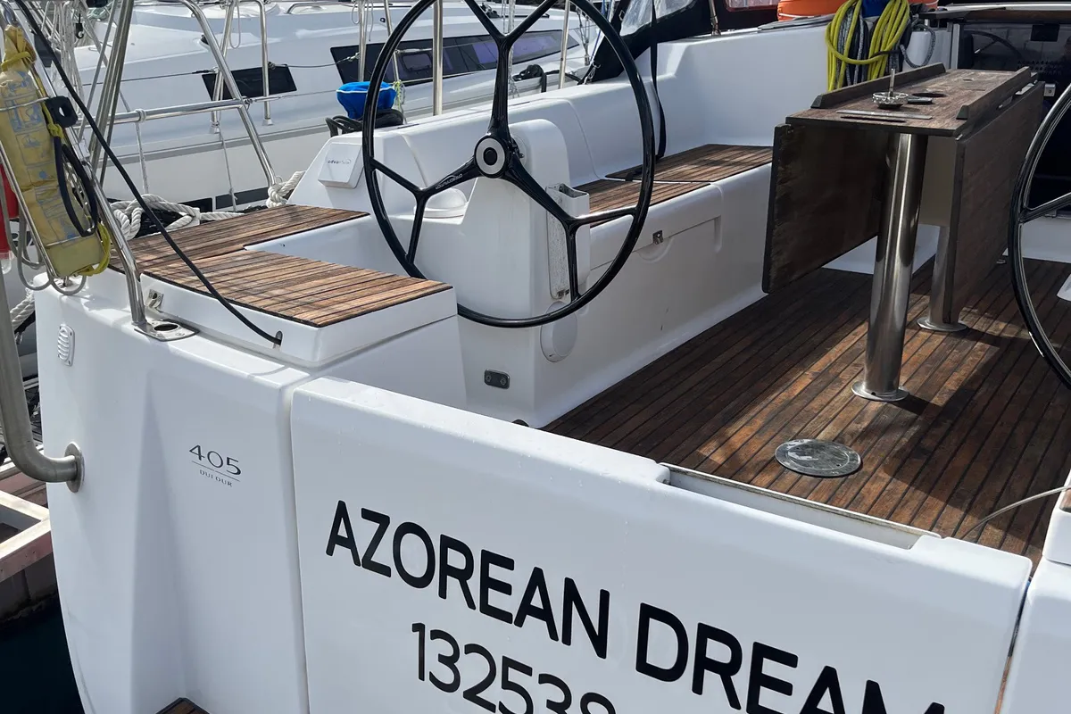 Cockpit of Azorean Dream, a Dufour 405 Grand Large sailboat at São Pedro, Portugal