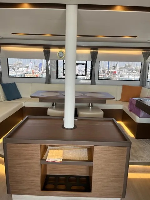 Salon of Shilouette, a Lagoon 50 catamaran at Athens, Greece