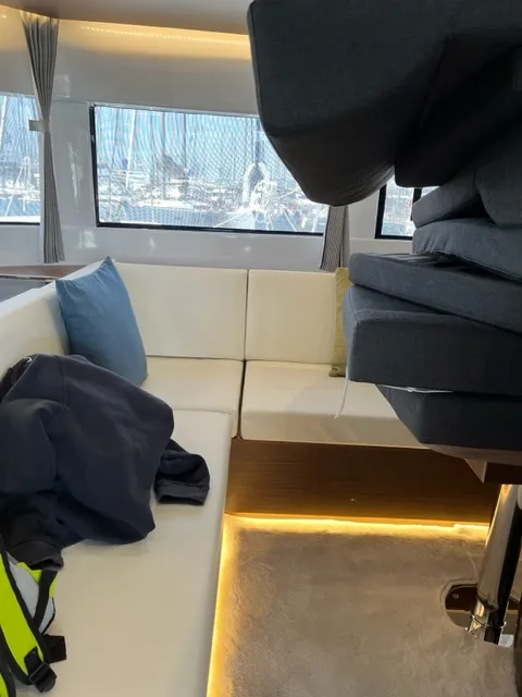 Salon of Shilouette, a Lagoon 50 catamaran at Athens, Greece
