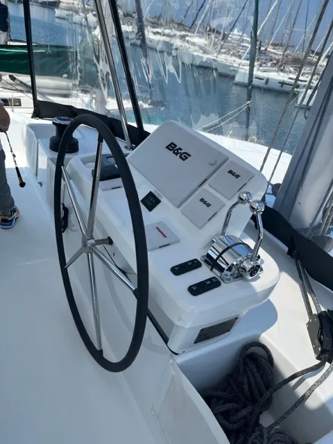 Cockpit of Shilouette, a Lagoon 50 catamaran at Athens, Greece