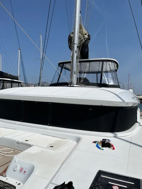 Exterior view of Shilouette, a Lagoon 50 catamaran at Athens, Greece