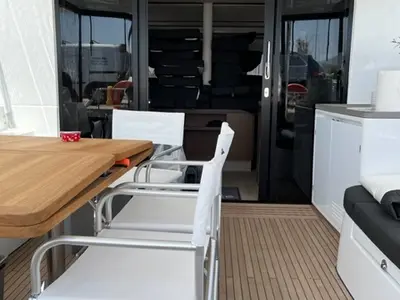 Deck of Shilouette, a Lagoon 50 catamaran at Athens, Greece