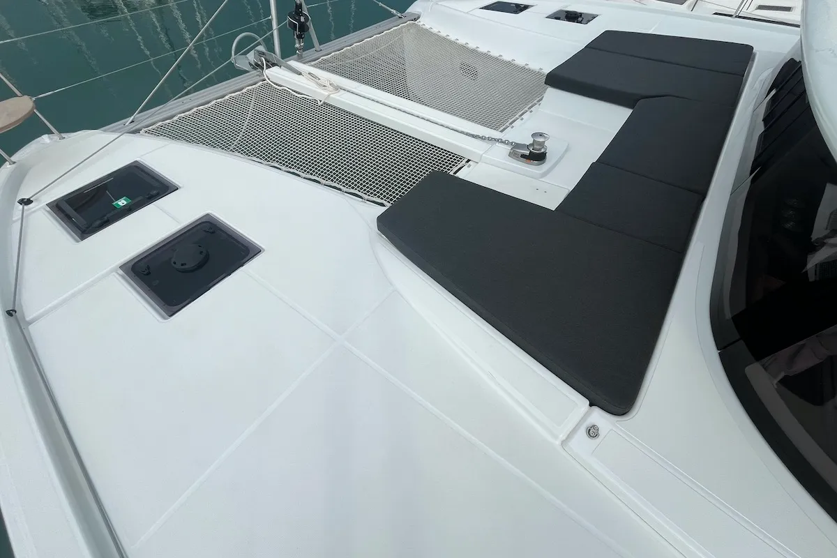 Deck of Why not 21, a Lagoon 43 catamaran at Municipal Unit of Lefkada, Greece
