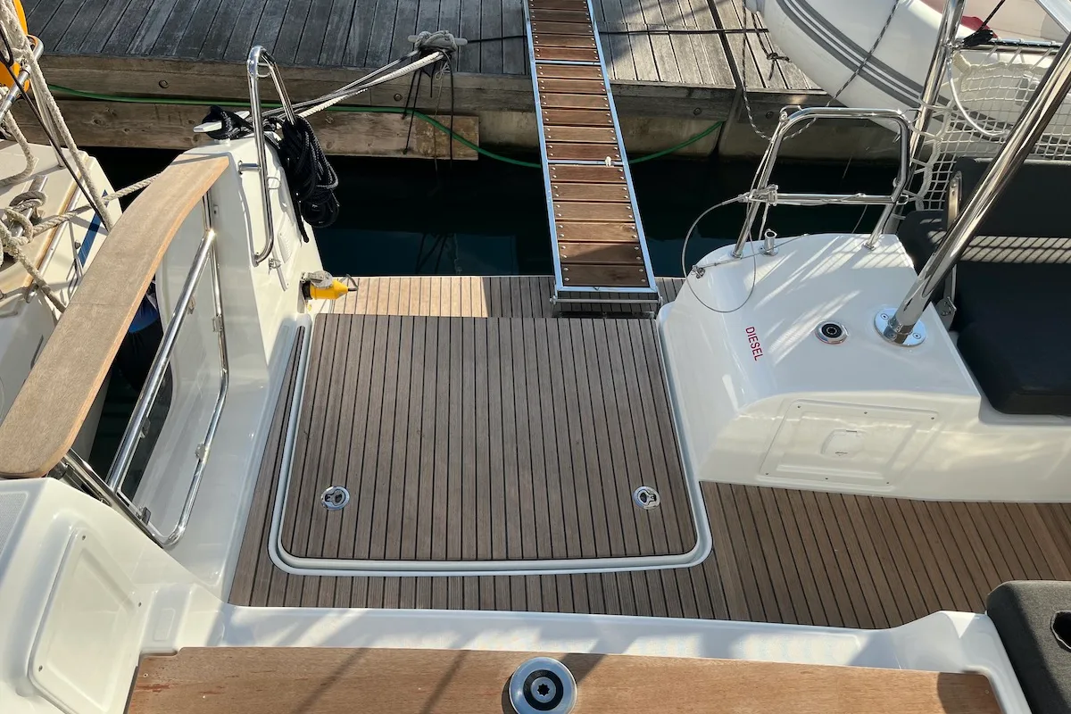 Deck of Why not 21, a Lagoon 43 catamaran at Municipal Unit of Lefkada, Greece