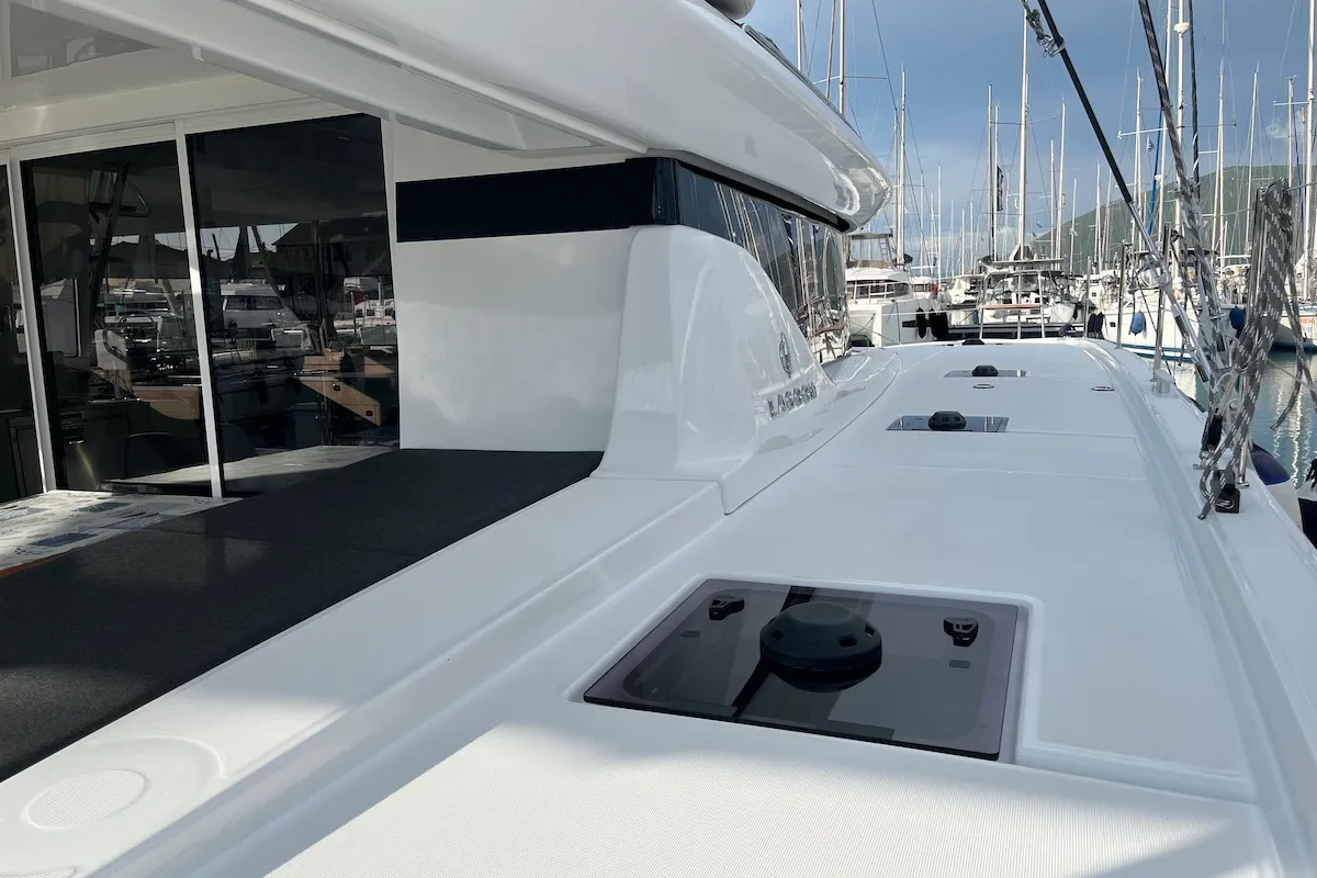 Exterior view of Why not 21, a Lagoon 43 catamaran at Municipal Unit of Lefkada, Greece