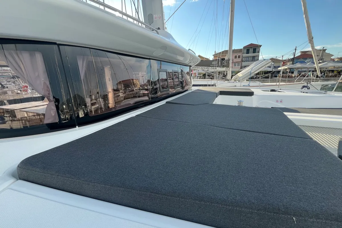 Deck of Why not 21, a Lagoon 43 catamaran at Municipal Unit of Lefkada, Greece