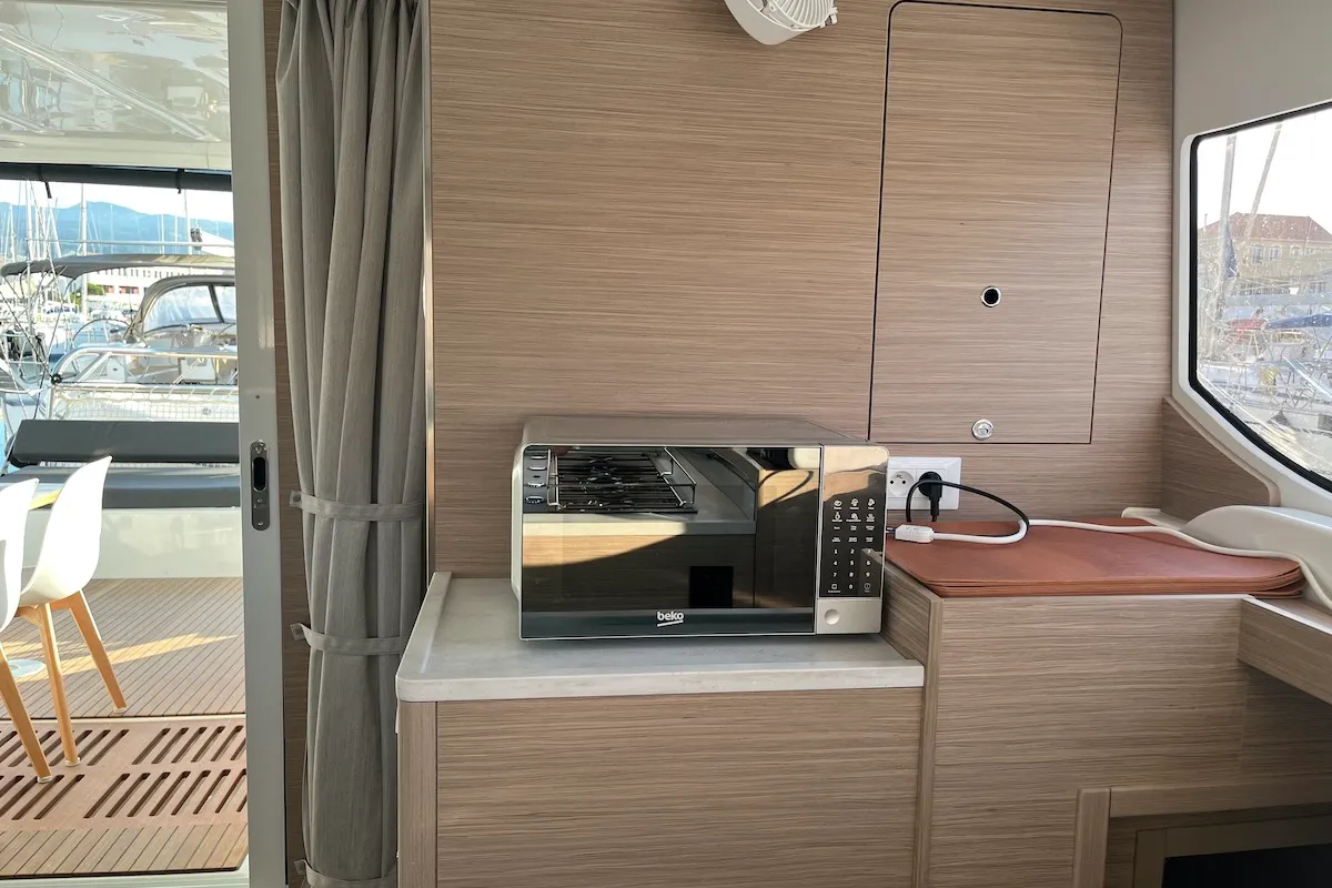 Galley of Why not 21, a Lagoon 43 catamaran at Municipal Unit of Lefkada, Greece