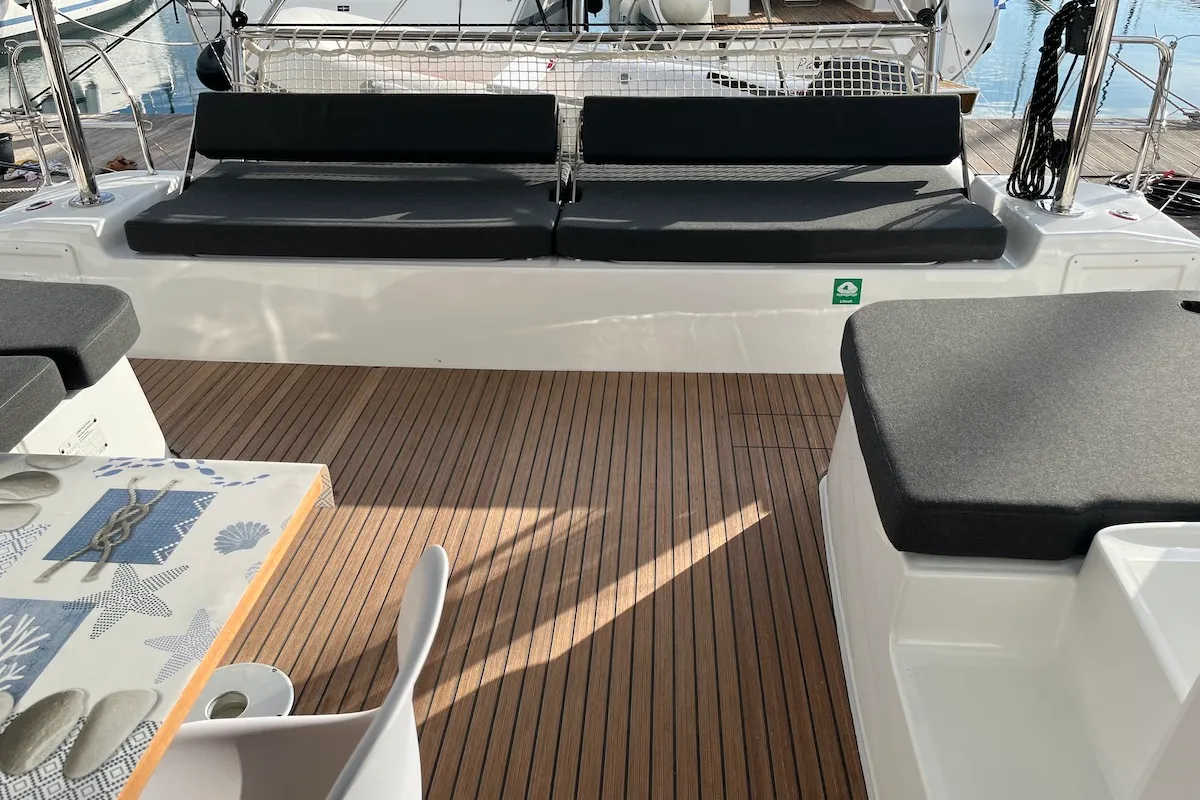 Salon of Why not 21, a Lagoon 43 catamaran at Municipal Unit of Lefkada, Greece