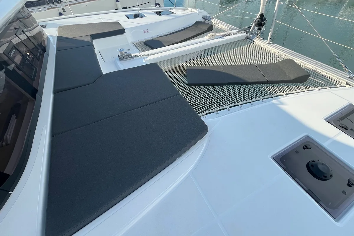 Deck of Why not 21, a Lagoon 43 catamaran at Municipal Unit of Lefkada, Greece