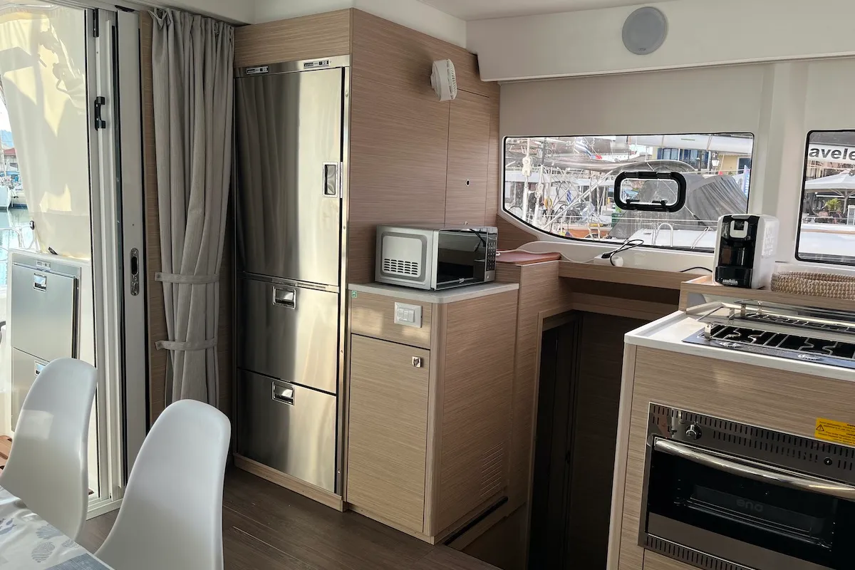 Galley of Why not 21, a Lagoon 43 catamaran at Municipal Unit of Lefkada, Greece