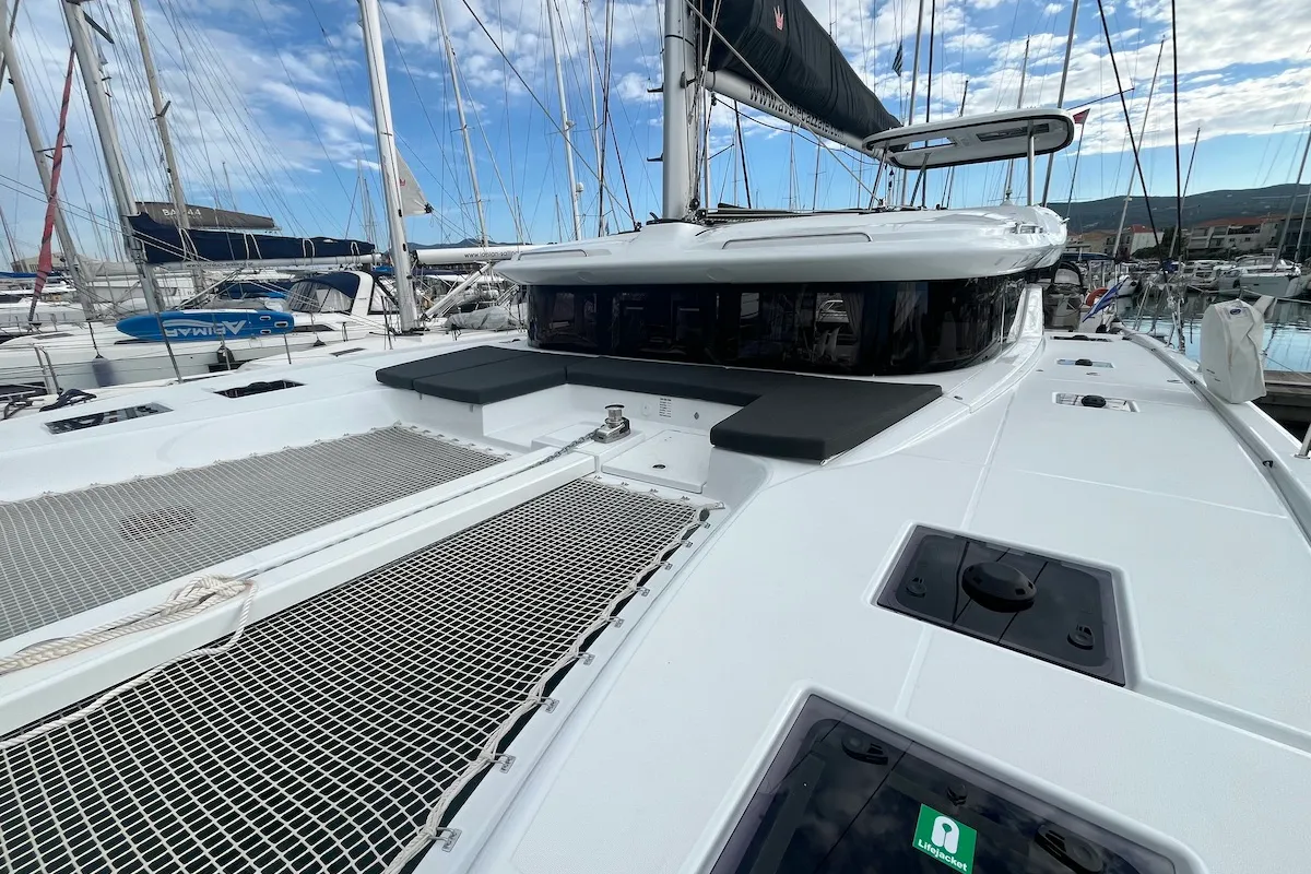 Deck of Why not 21, a Lagoon 43 catamaran at Municipal Unit of Lefkada, Greece