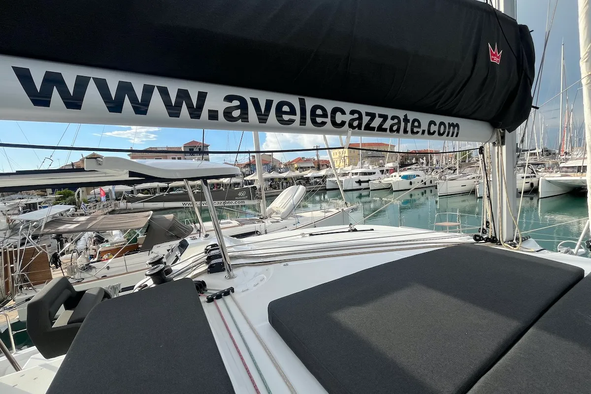 Deck of Why not 21, a Lagoon 43 catamaran at Municipal Unit of Lefkada, Greece