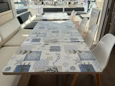 Deck of Why not 21, a Lagoon 43 catamaran at Municipal Unit of Lefkada, Greece