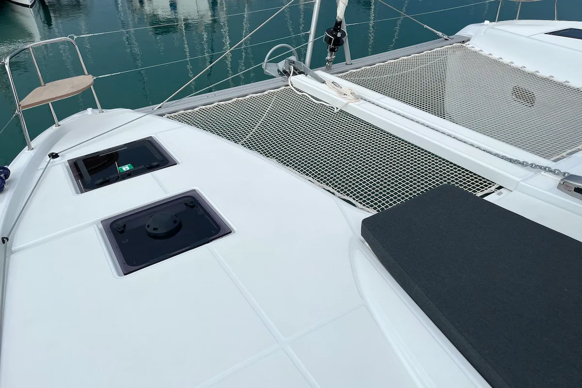 Deck of Why not 21, a Lagoon 43 catamaran at Municipal Unit of Lefkada, Greece