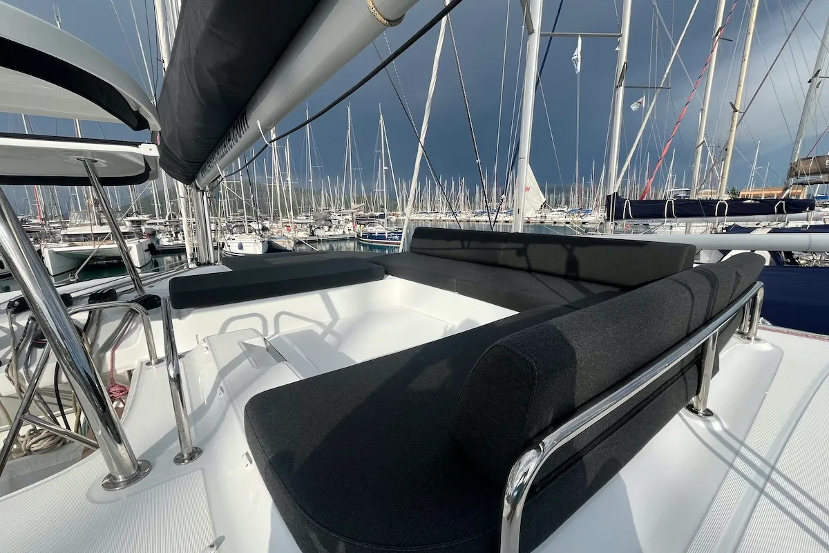 Deck of Why not 21, a Lagoon 43 catamaran at Municipal Unit of Lefkada, Greece