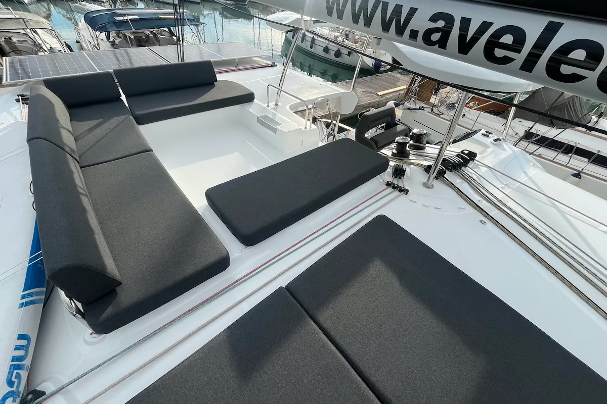 Deck of Why not 21, a Lagoon 43 catamaran at Municipal Unit of Lefkada, Greece