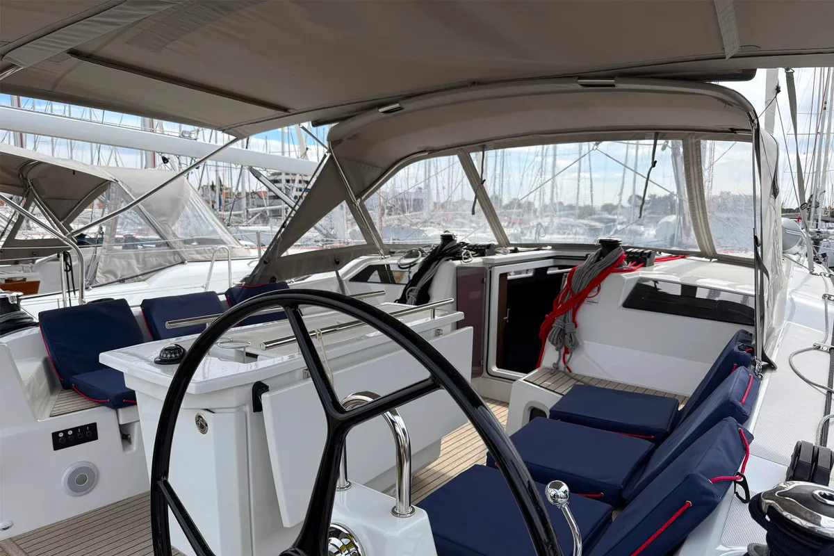 Cockpit of Bruna, a Beneteau Oceanis 40.1 sailboat at Grad Biograd na Moru, Croatia