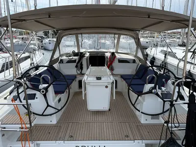 Cockpit of Bruna, a Beneteau Oceanis 40.1 sailboat at Grad Biograd na Moru, Croatia
