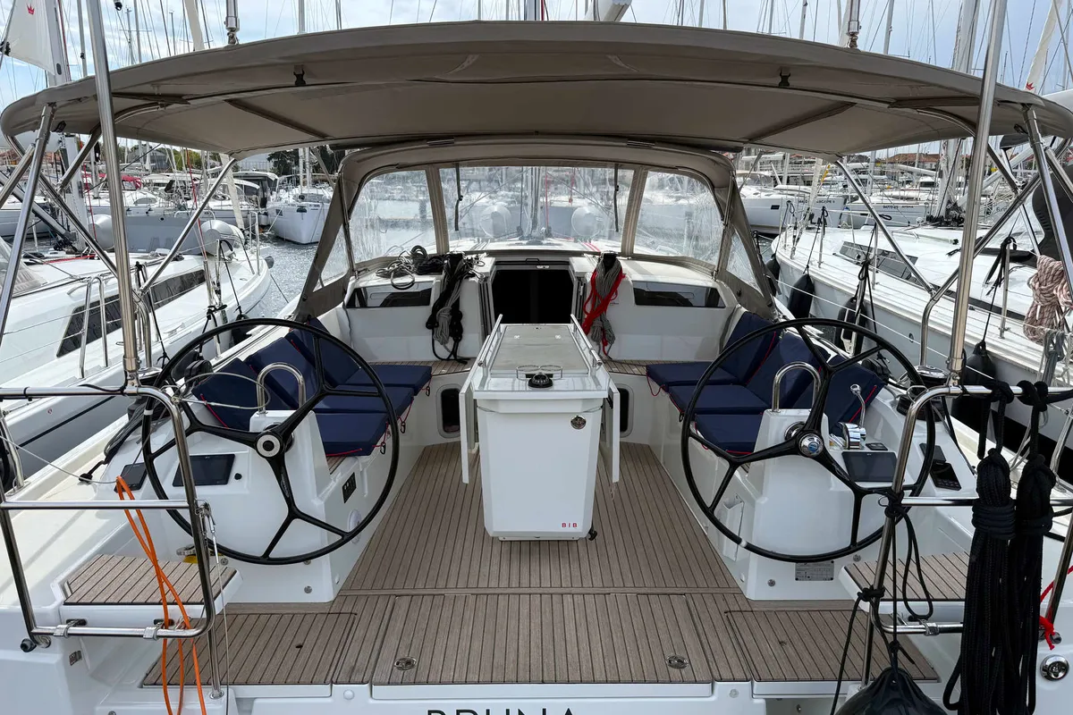 Cockpit of Bruna, a Beneteau Oceanis 40.1 sailboat at Grad Biograd na Moru, Croatia