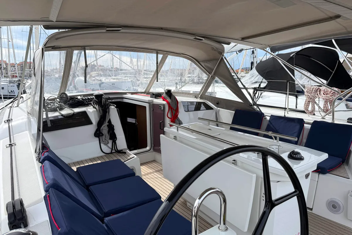 Cockpit of Bruna, a Beneteau Oceanis 40.1 sailboat at Grad Biograd na Moru, Croatia