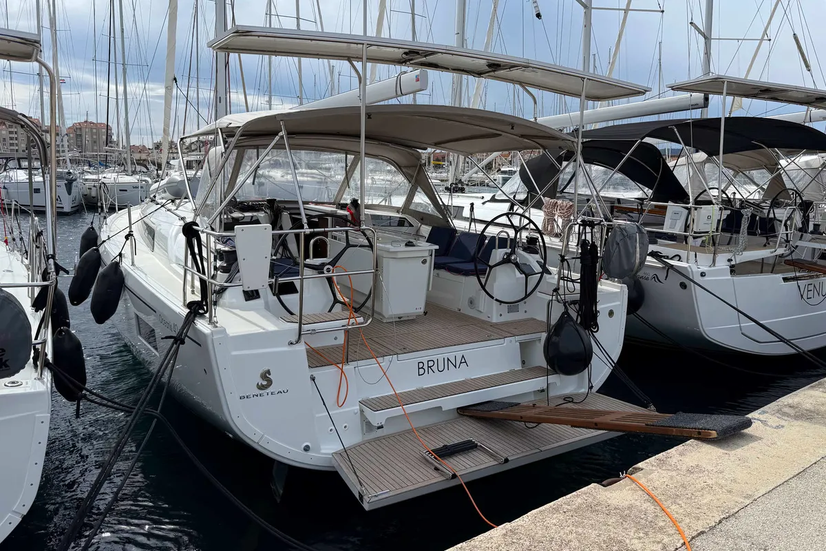 Exterior view of Bruna, a Beneteau Oceanis 40.1 sailboat at Grad Biograd na Moru, Croatia