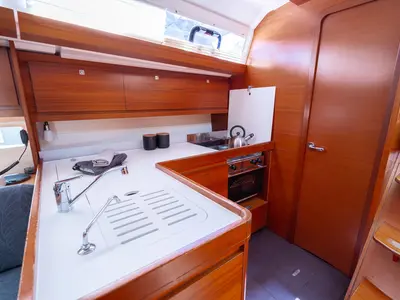Galley of Apus, a Dufour 412 GL sailboat at Pula, Croatia