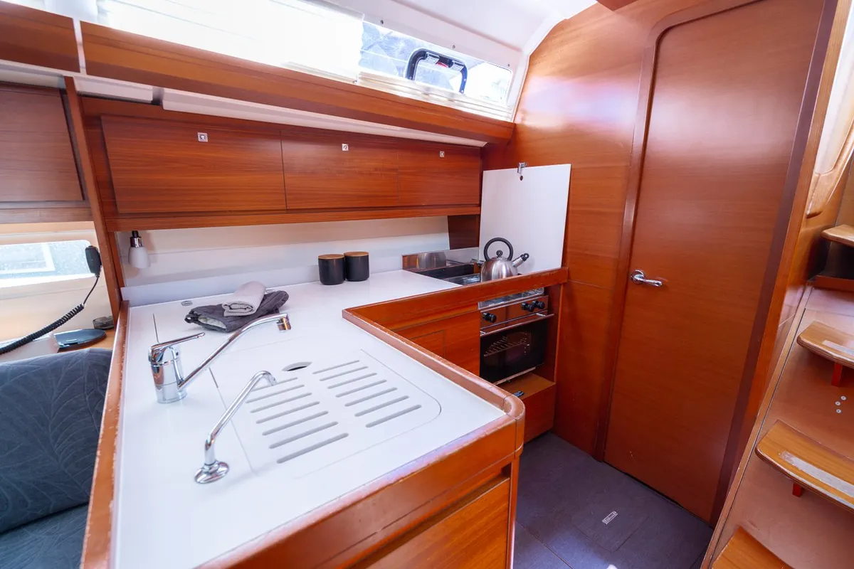 Galley of Apus, a Dufour 412 GL sailboat at Pula, Croatia