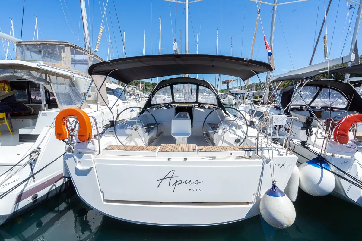 Exterior view of Apus, a Dufour 412 GL sailboat at Pula, Croatia