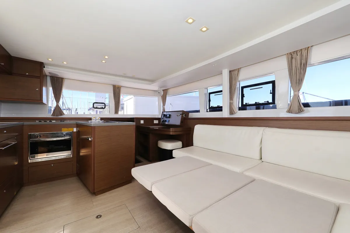 Salon of Adriatic Queen, a Lagoon 450 S catamaran at Grad Biograd na Moru, Croatia
