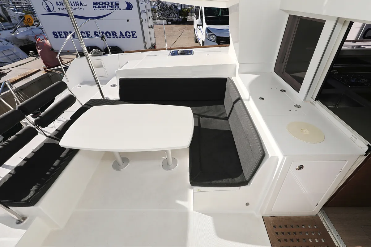 Deck of Adriatic Queen, a Lagoon 450 S catamaran at Grad Biograd na Moru, Croatia
