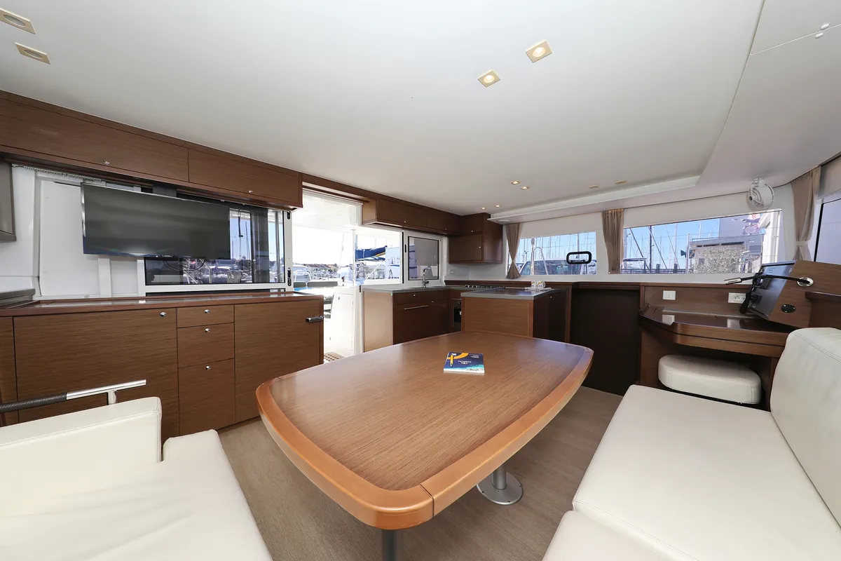 Salon of Adriatic Queen, a Lagoon 450 S catamaran at Grad Biograd na Moru, Croatia