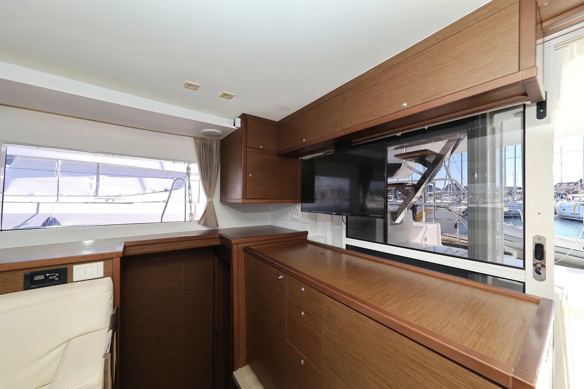 Salon of Adriatic Queen, a Lagoon 450 S catamaran at Grad Biograd na Moru, Croatia