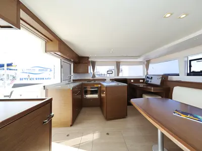 Salon of Adriatic Queen, a Lagoon 450 S catamaran at Grad Biograd na Moru, Croatia