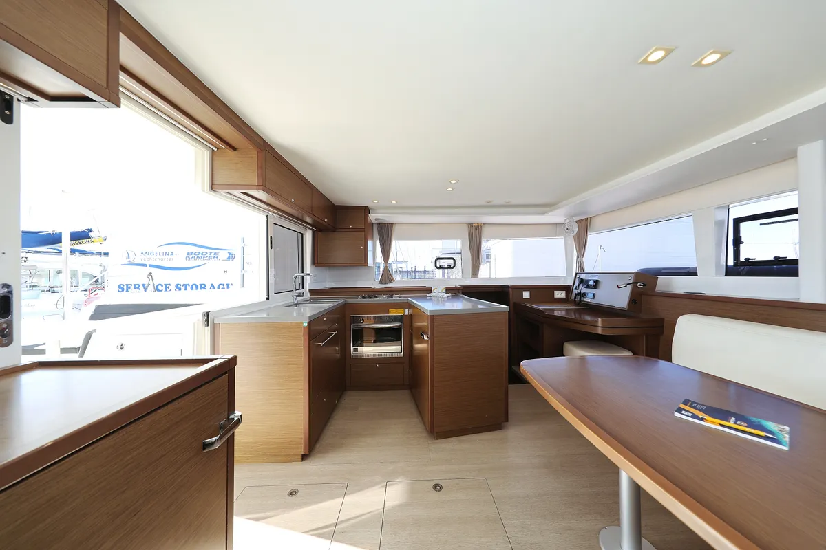 Salon of Adriatic Queen, a Lagoon 450 S catamaran at Grad Biograd na Moru, Croatia