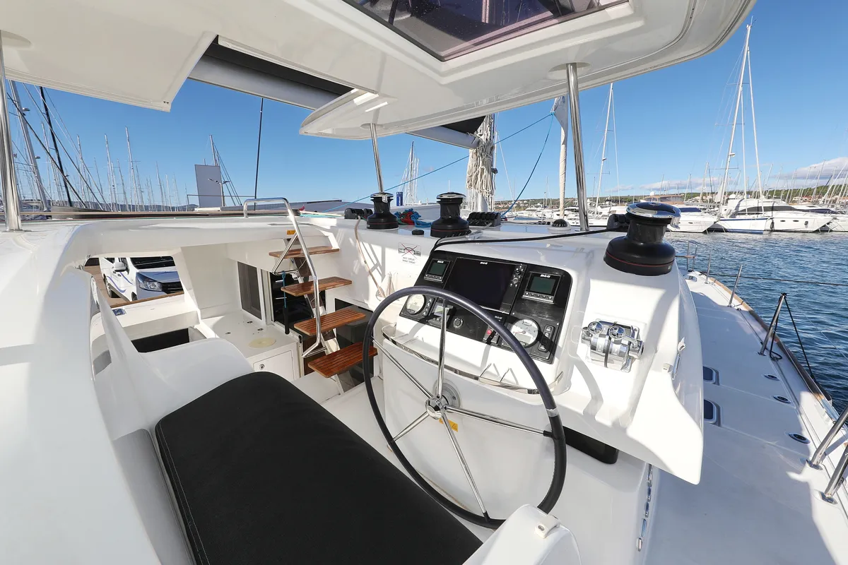 Cockpit of Adriatic Queen, a Lagoon 450 S catamaran at Grad Biograd na Moru, Croatia