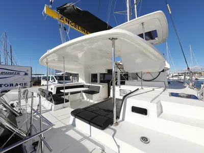 Deck of Adriatic Queen, a Lagoon 450 S catamaran at Grad Biograd na Moru, Croatia