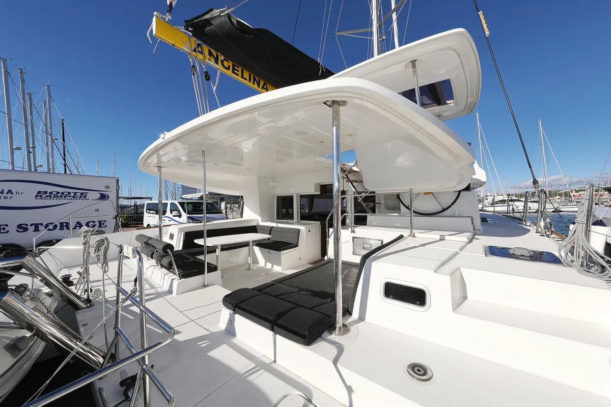 Deck of Adriatic Queen, a Lagoon 450 S catamaran at Grad Biograd na Moru, Croatia