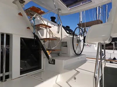 Cockpit of Adriatic Queen, a Lagoon 450 S catamaran at Grad Biograd na Moru, Croatia