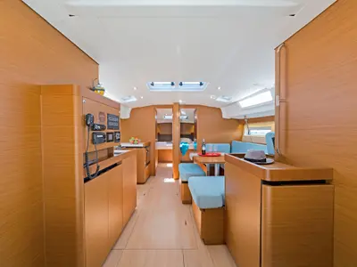 Salon of Captain George, a Jeanneau Sun Odyssey 490 sailboat at Municipal Unit of Rhodes, Greece