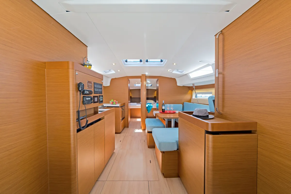 Salon of Captain George, a Jeanneau Sun Odyssey 490 sailboat at Municipal Unit of Rhodes, Greece