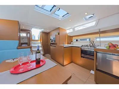 Galley of Captain George, a Jeanneau Sun Odyssey 490 sailboat at Municipal Unit of Rhodes, Greece