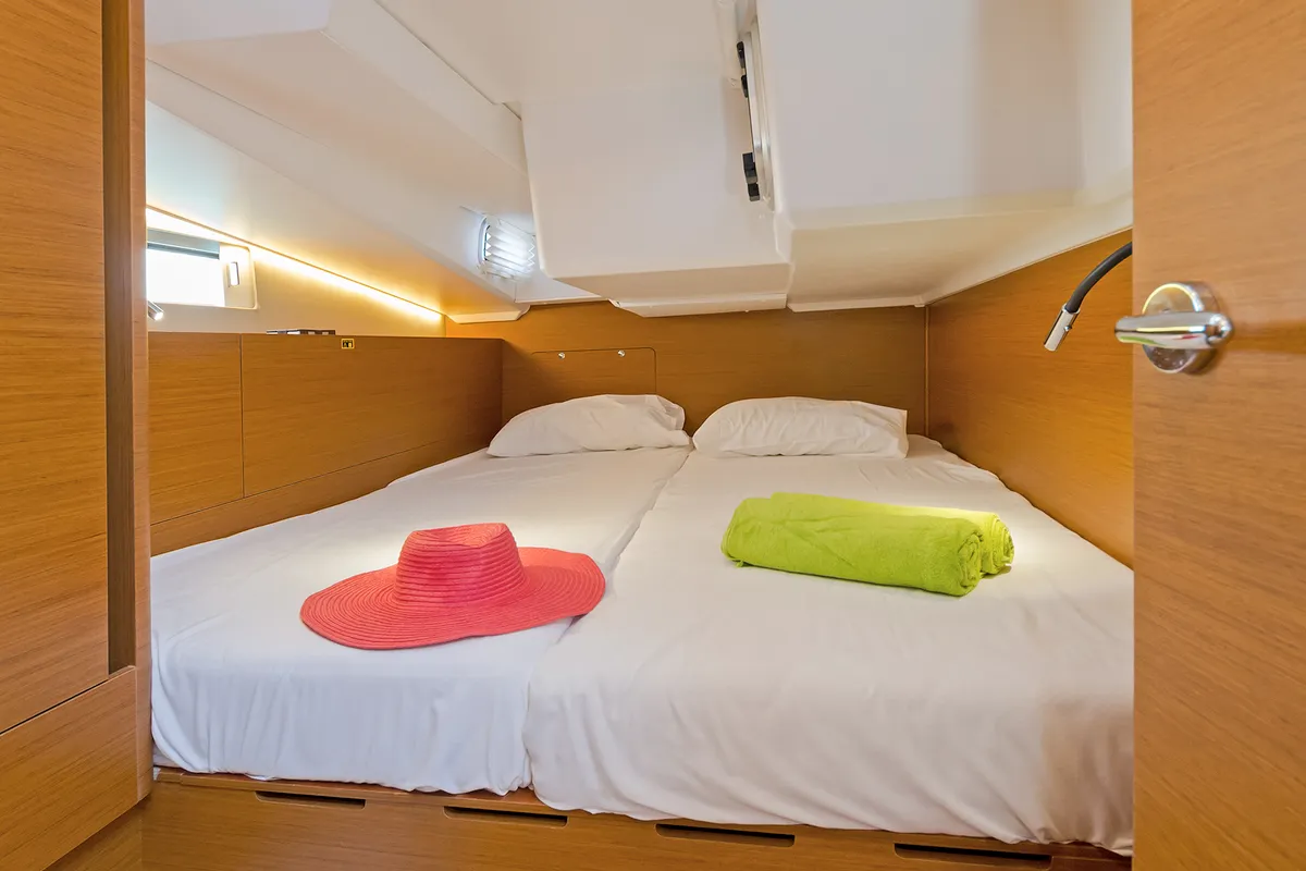 Cabin on Captain George, a Jeanneau Sun Odyssey 490 sailboat at Municipal Unit of Rhodes, Greece